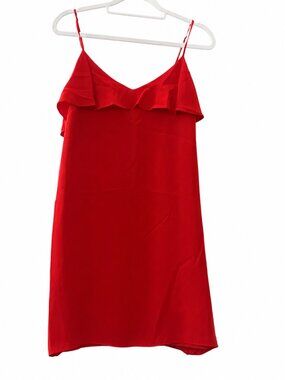 Tibi Red Ruffle Slip Dress